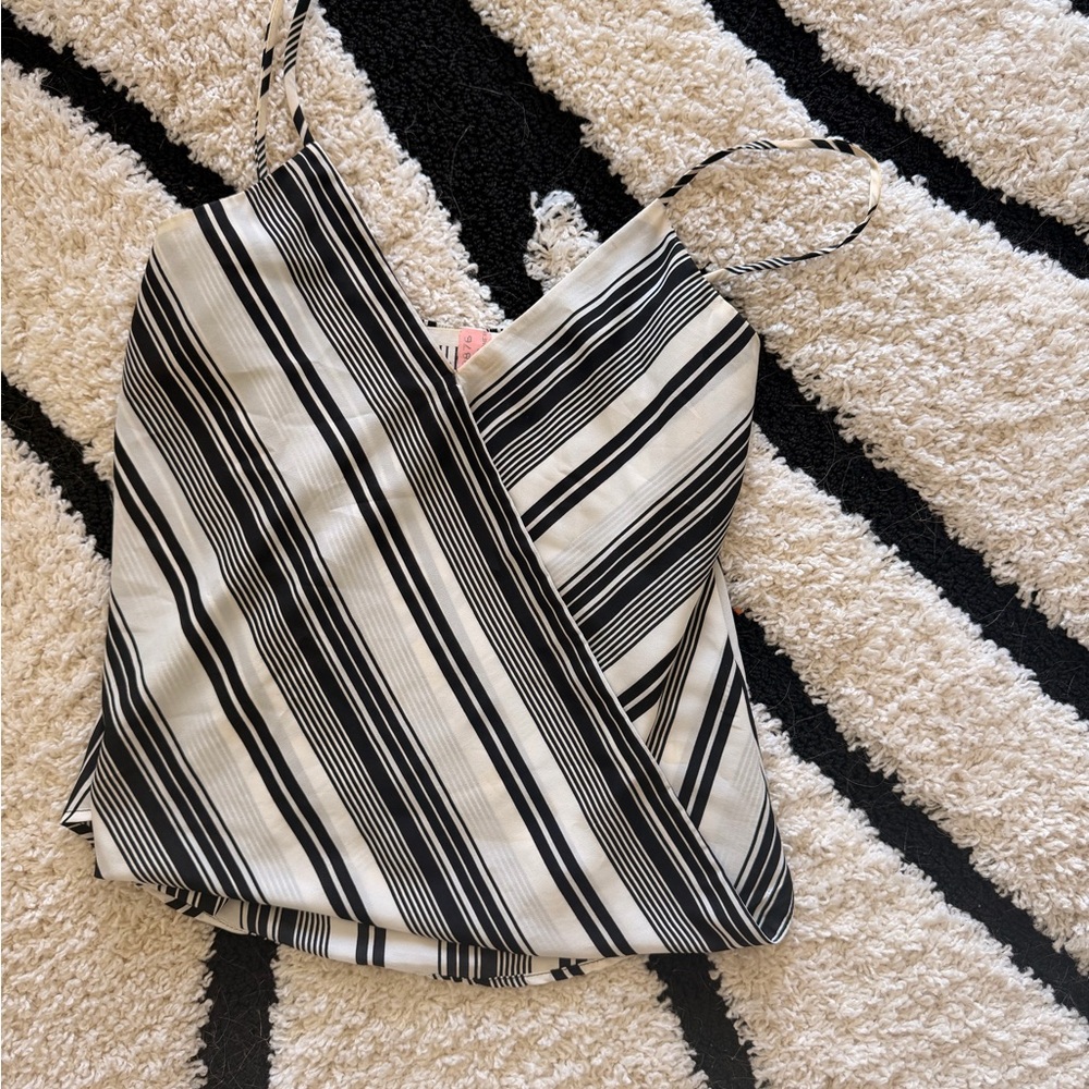 Black & White Striped Wrap Cami Tank Top - Women